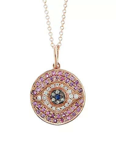 Evil Eye 18K Rose Gold, Diamond, & Sapphire Pendant