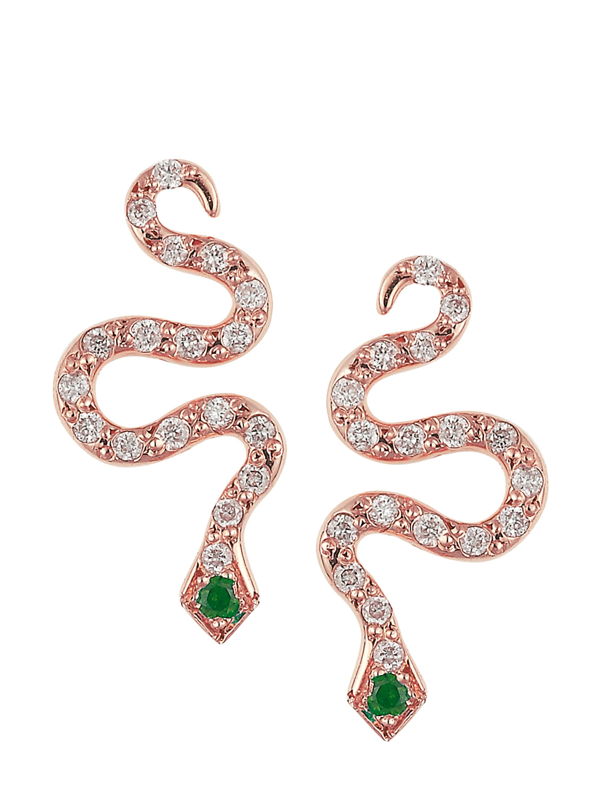 Ileana Makri Women's Snakes 18K Rose Gold, Diamond & Tsavorite Little Snake Earrings - Yellow Gold
