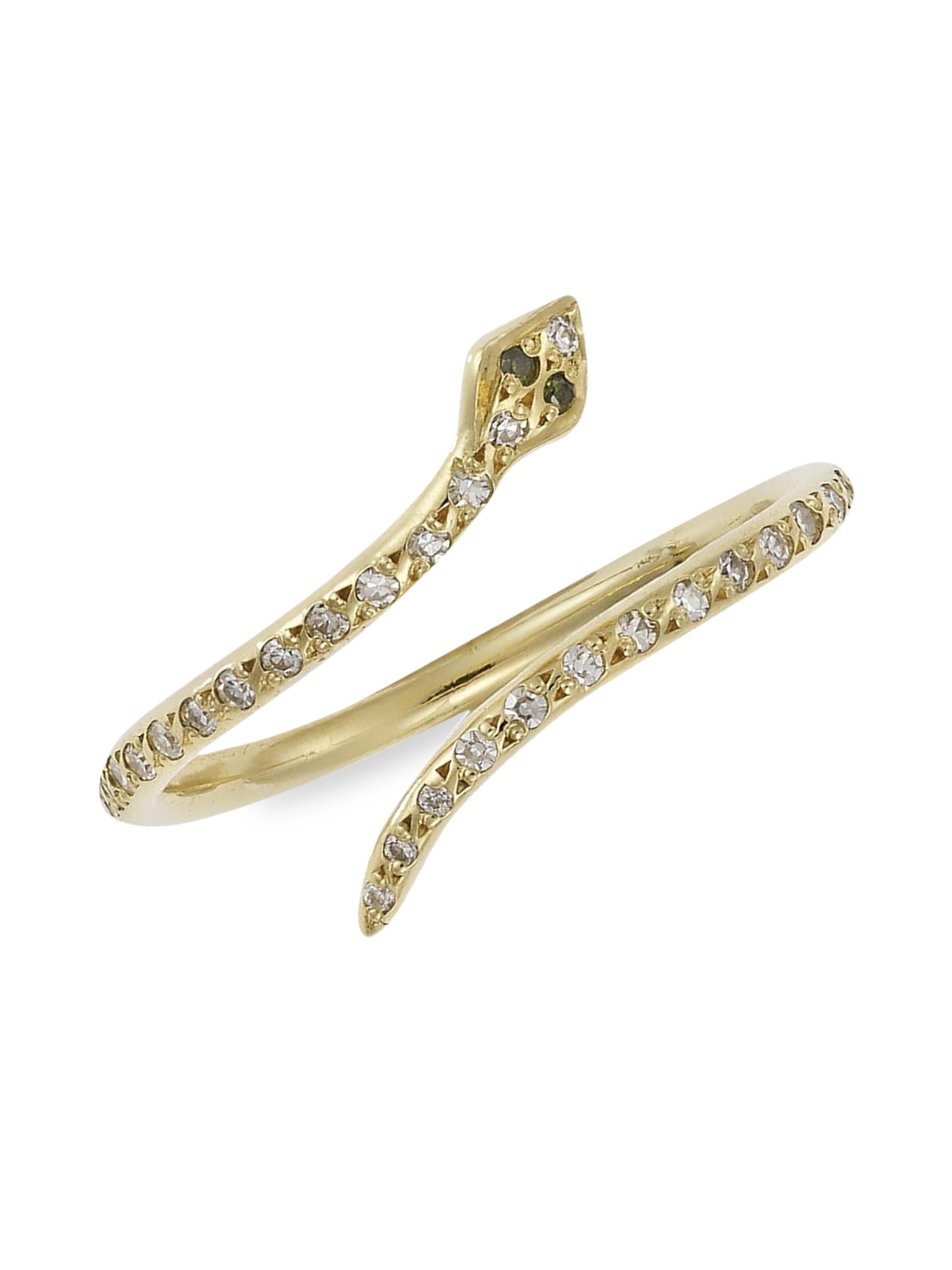 Ileana Makri Women's Small 18K Yellow Gold, Diamond & Tsavorite Snake Ring - Yellow Gold
