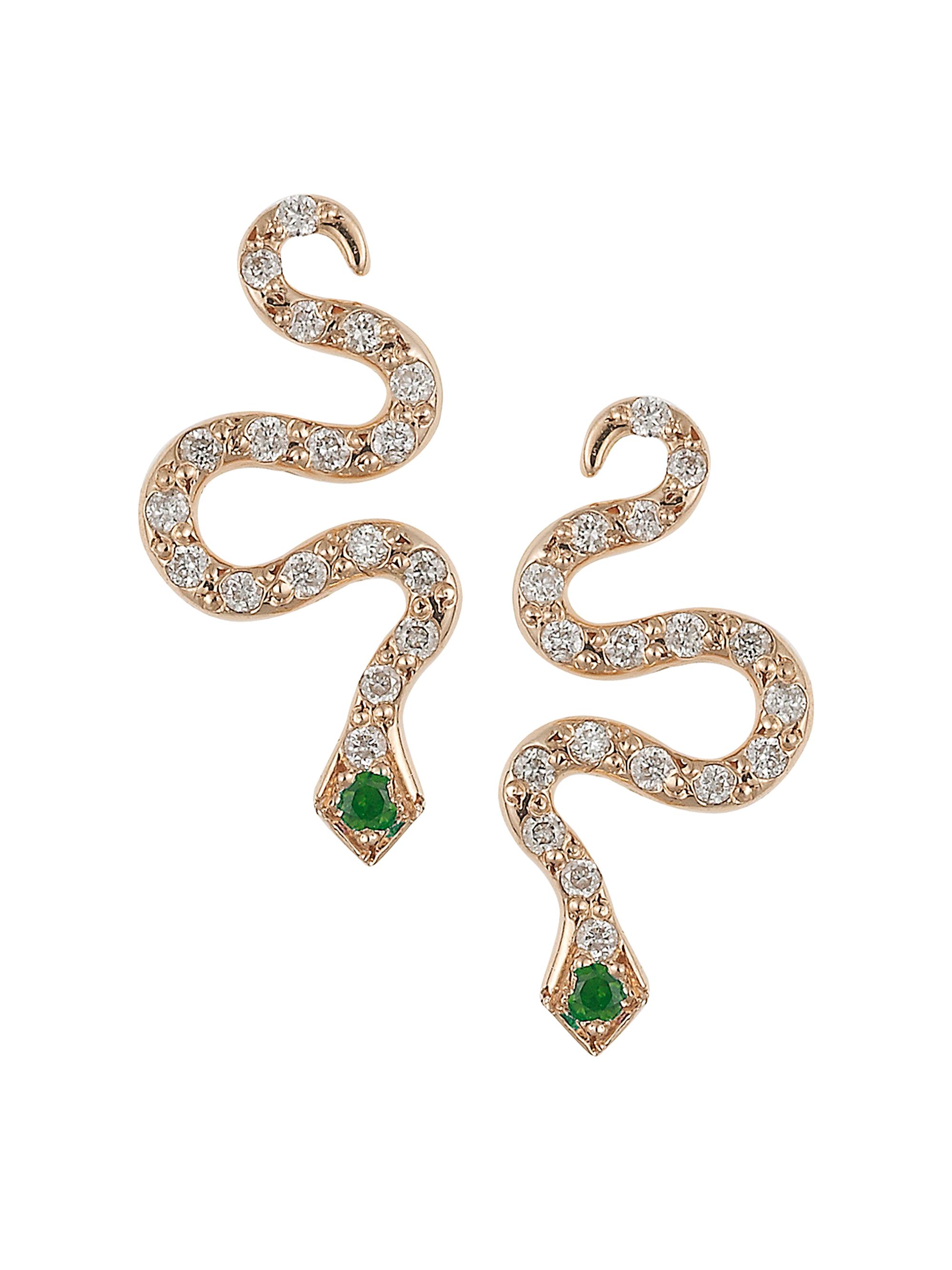 Ileana Makri Women's Snake 18K Yellow Gold, Diamond & Tsavorite Snake Drop Earrings - Yellow Gold