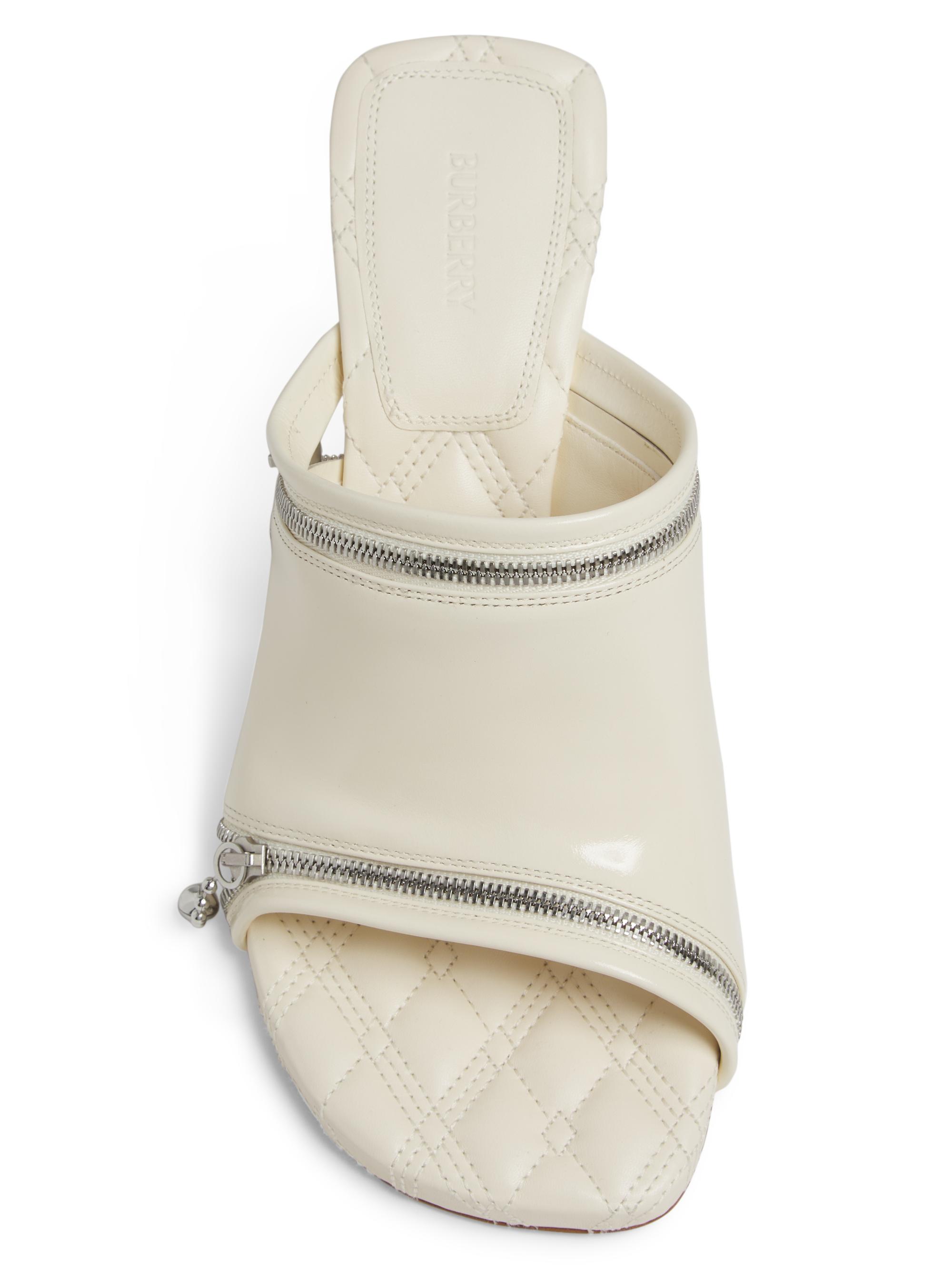 Burberry 100MM Zippered Leather Peep-Toe Mules | Saks Fifth