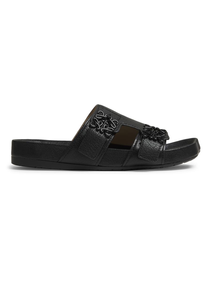 【LOEWE】 Anagram leather slides Petal Anagram leather slides in black - Loewe | Mytheresa