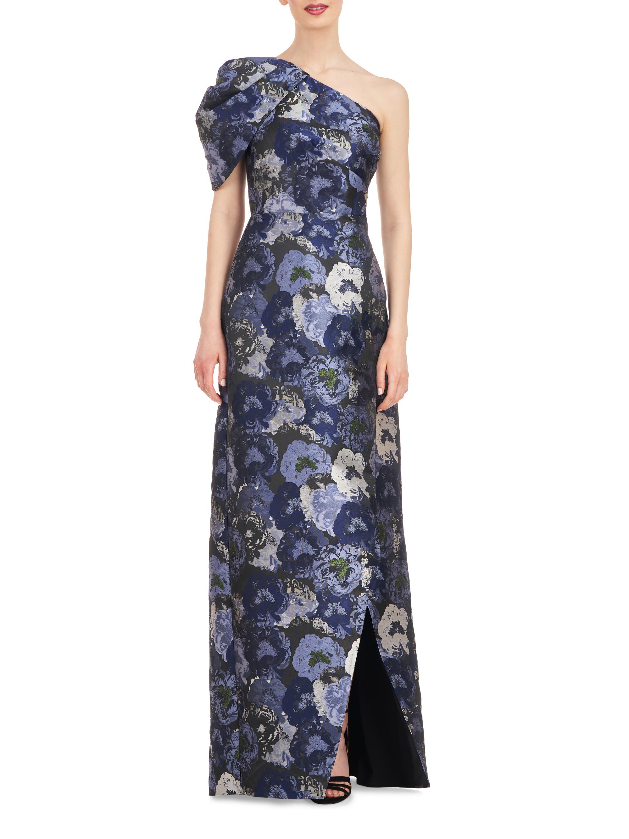 Kay Unger Women's Briana Floral One-Shoulder Tulip Gown - Cornflower