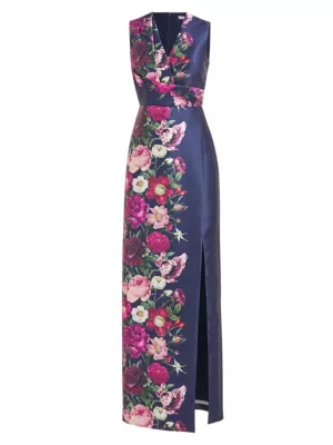 Kay Unger Women's Coraline Floral Satin Column Gown - Dark Midnight