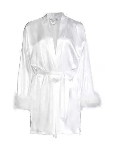 Hope Feather-Trimmed Satin Robe