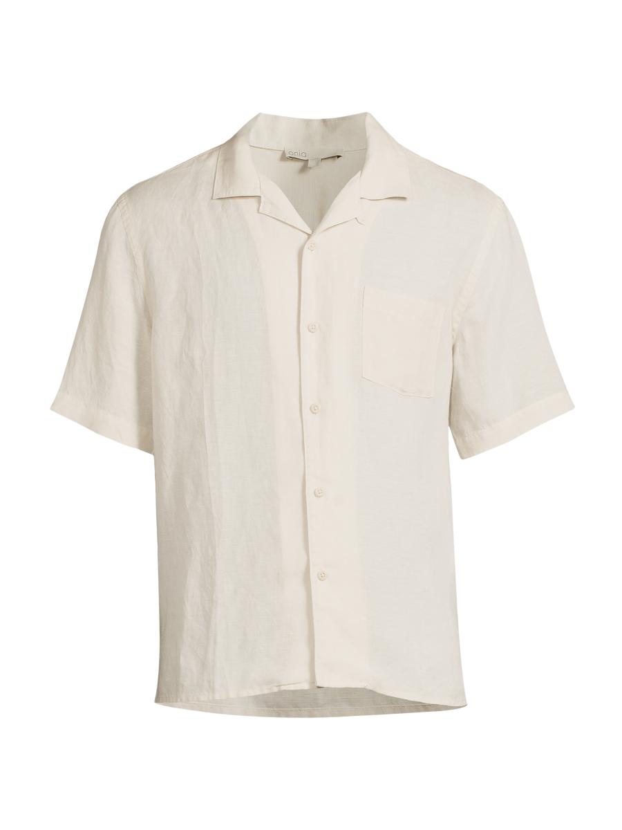 Onia Men's Linen-blend Camp Shirt In Gray
