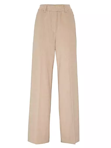 Camel donegal tweed high waisted pleated cuffed Cigarette Pants