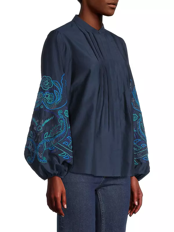 Reese Floral Embroidered Silk Blouse