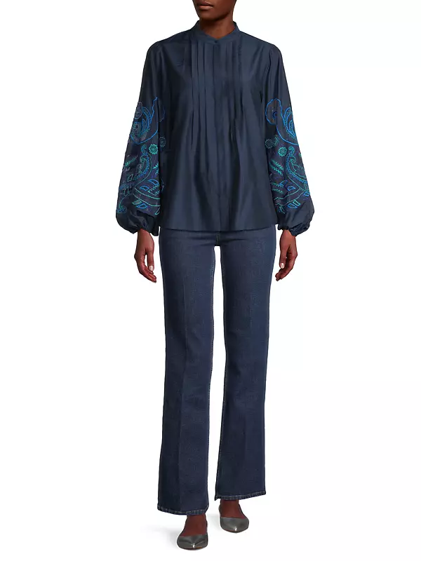 Reese Floral Embroidered Silk Blouse