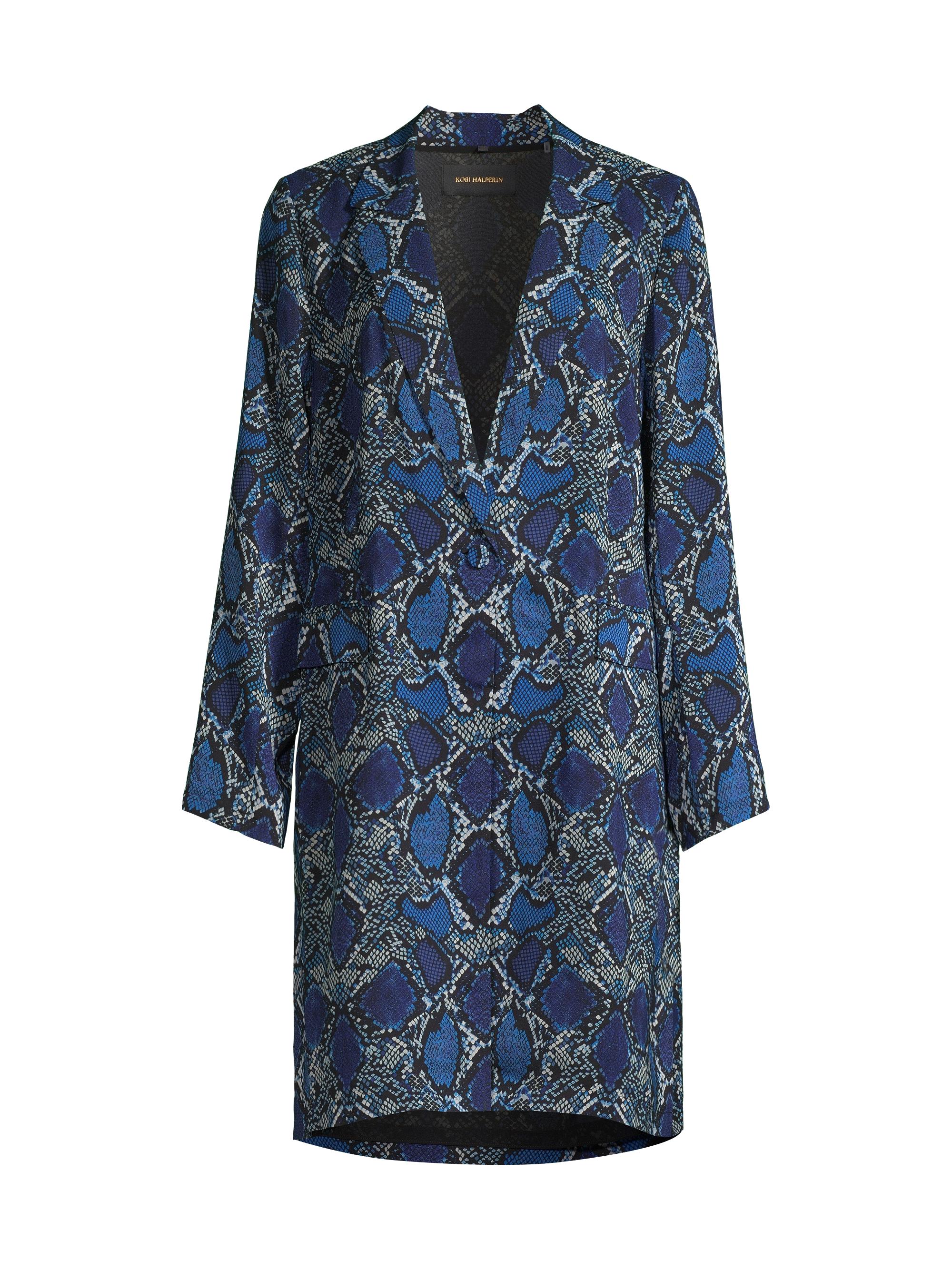 Kobi Halperin Women's Leah Snakeskin Print Single-Button Overcoat - Ocean Multi