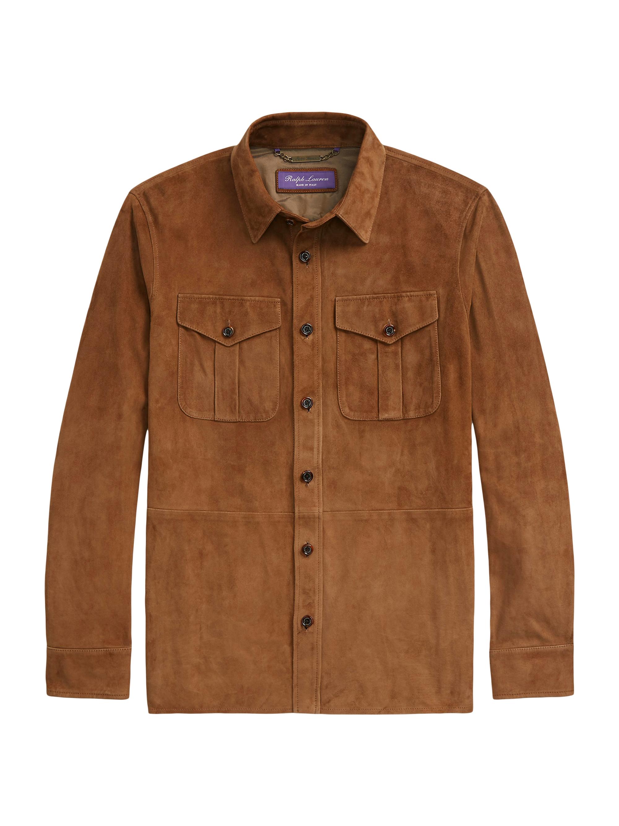 Shop Ralph Lauren Purple Label Suede Button-Front Shirt Jacket 