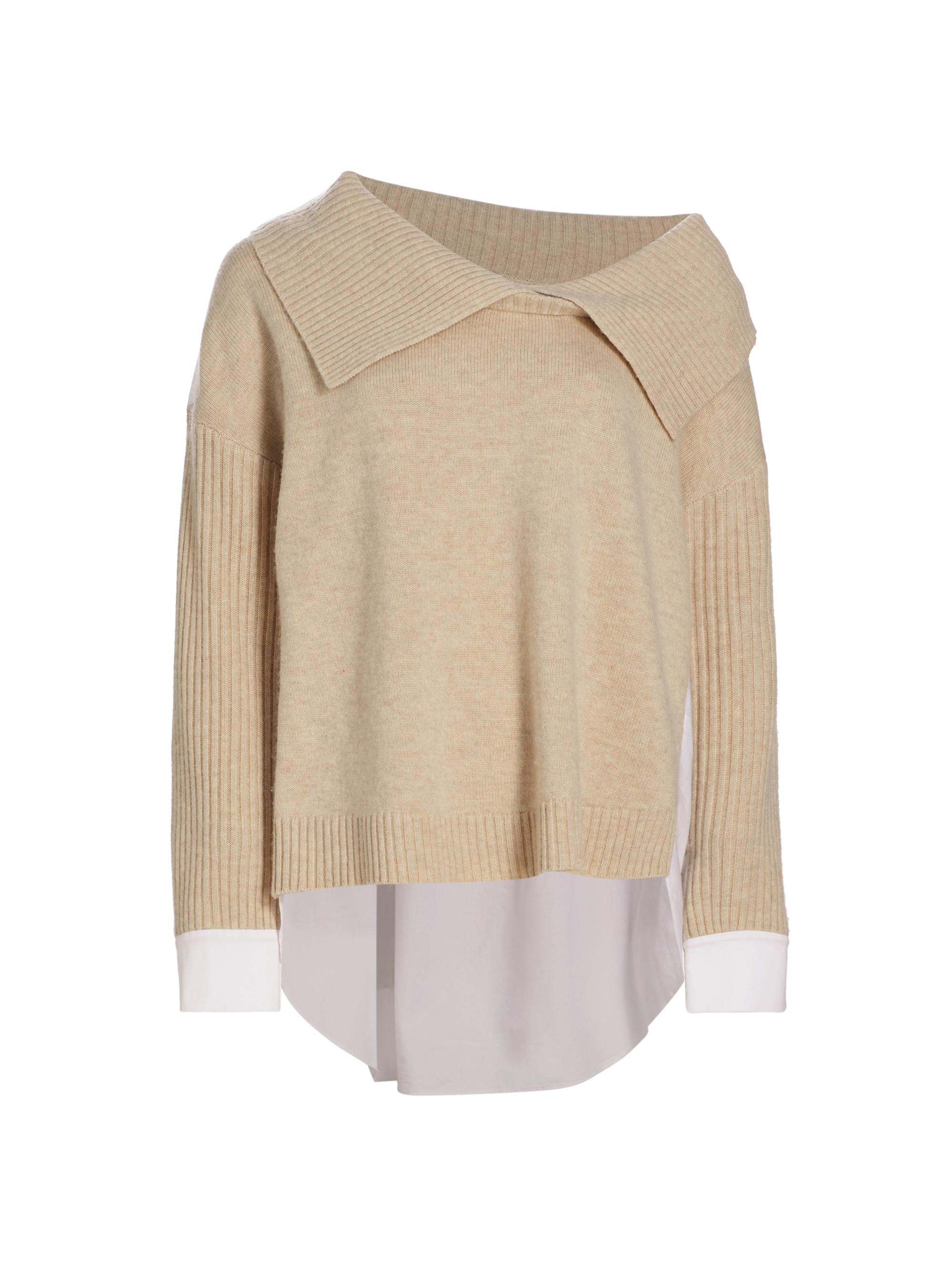 Naadam Women's Wool-Cashmere Hybrid Off-The-Shoulder Sweater - Oatmeal