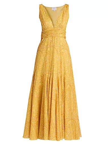 Buy Why Kiki Dress Yellow Printed Halter Neck Floor Length Gown Festive  Wear Online at Best Price