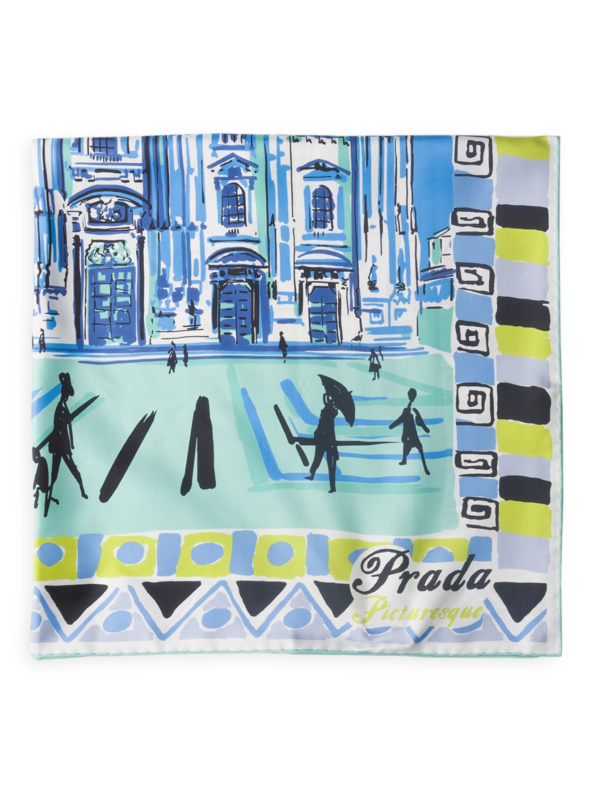 Prada Pittoresque Milan Printed Silk Foulard 90CM Square