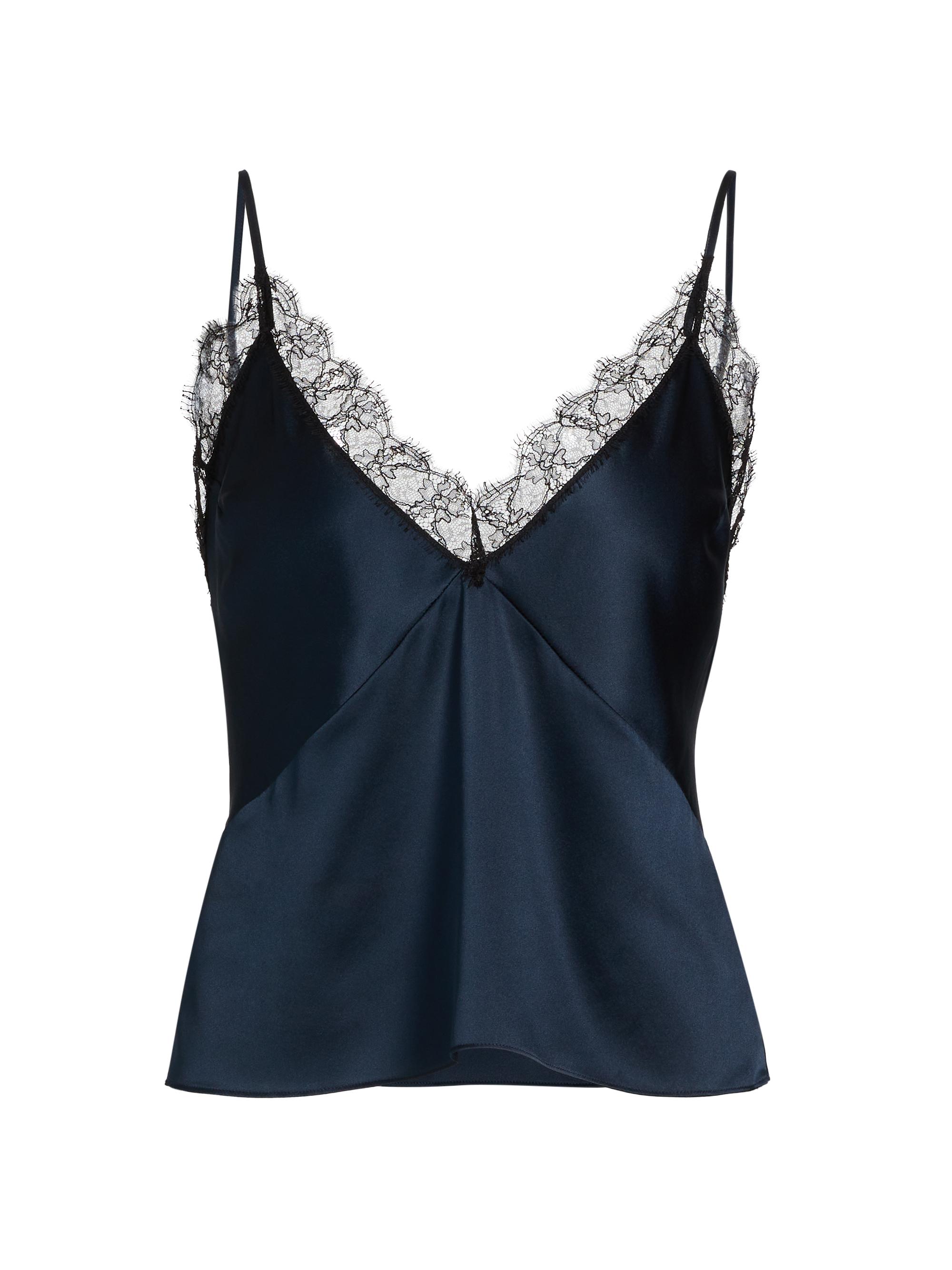 Kiki de Montparnasse Women's Lace Inset Silk Cami - French Navy