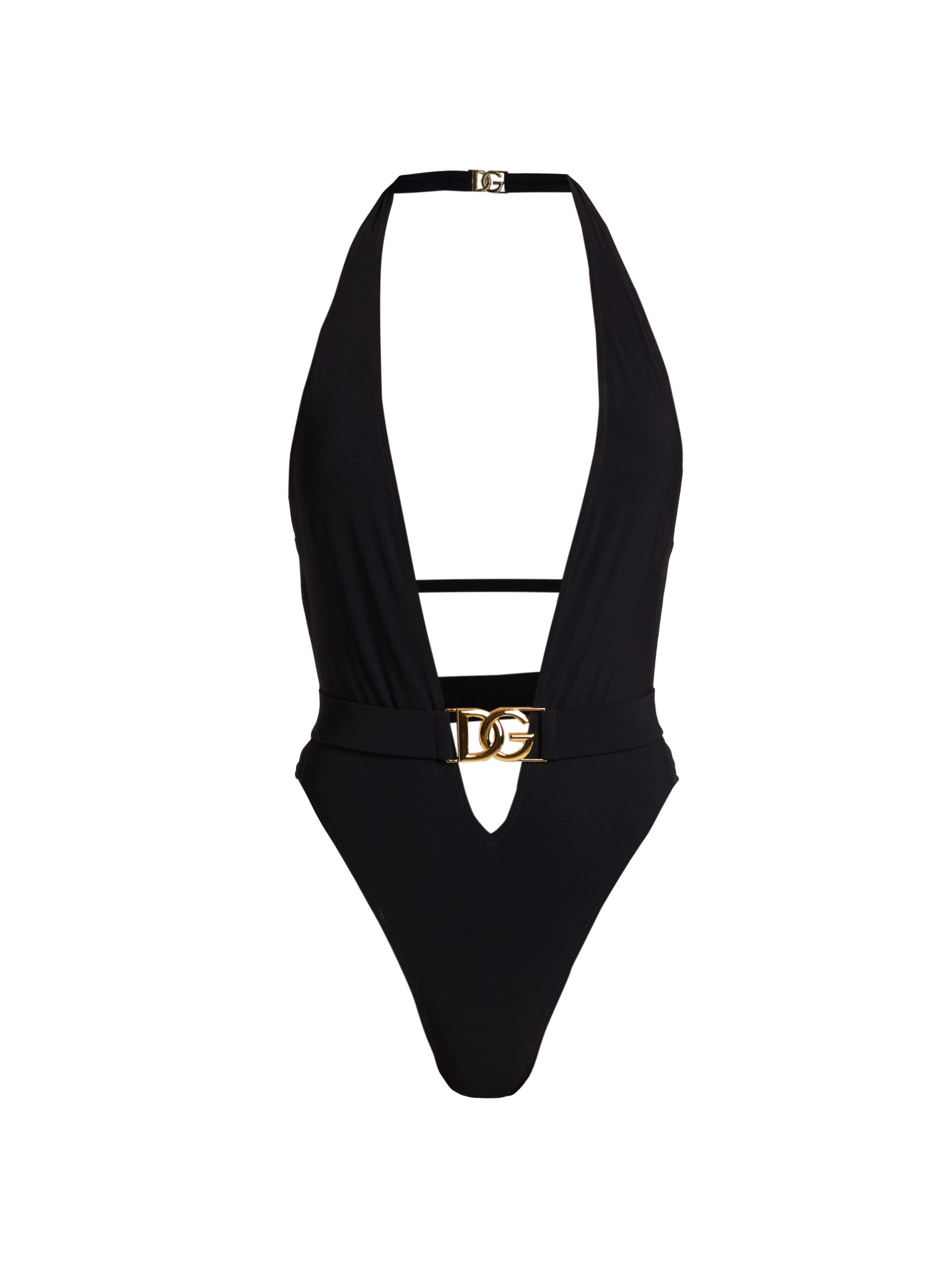 Dolce & Gabbana Women's DG Halter One-Piece Swimsuit - Nero