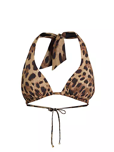 Leopard Halter Bikini Top