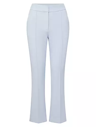 Ladies Faux Ice Silk Slim Fit Flared Trousers Fashion High Waist Buttons  Pants