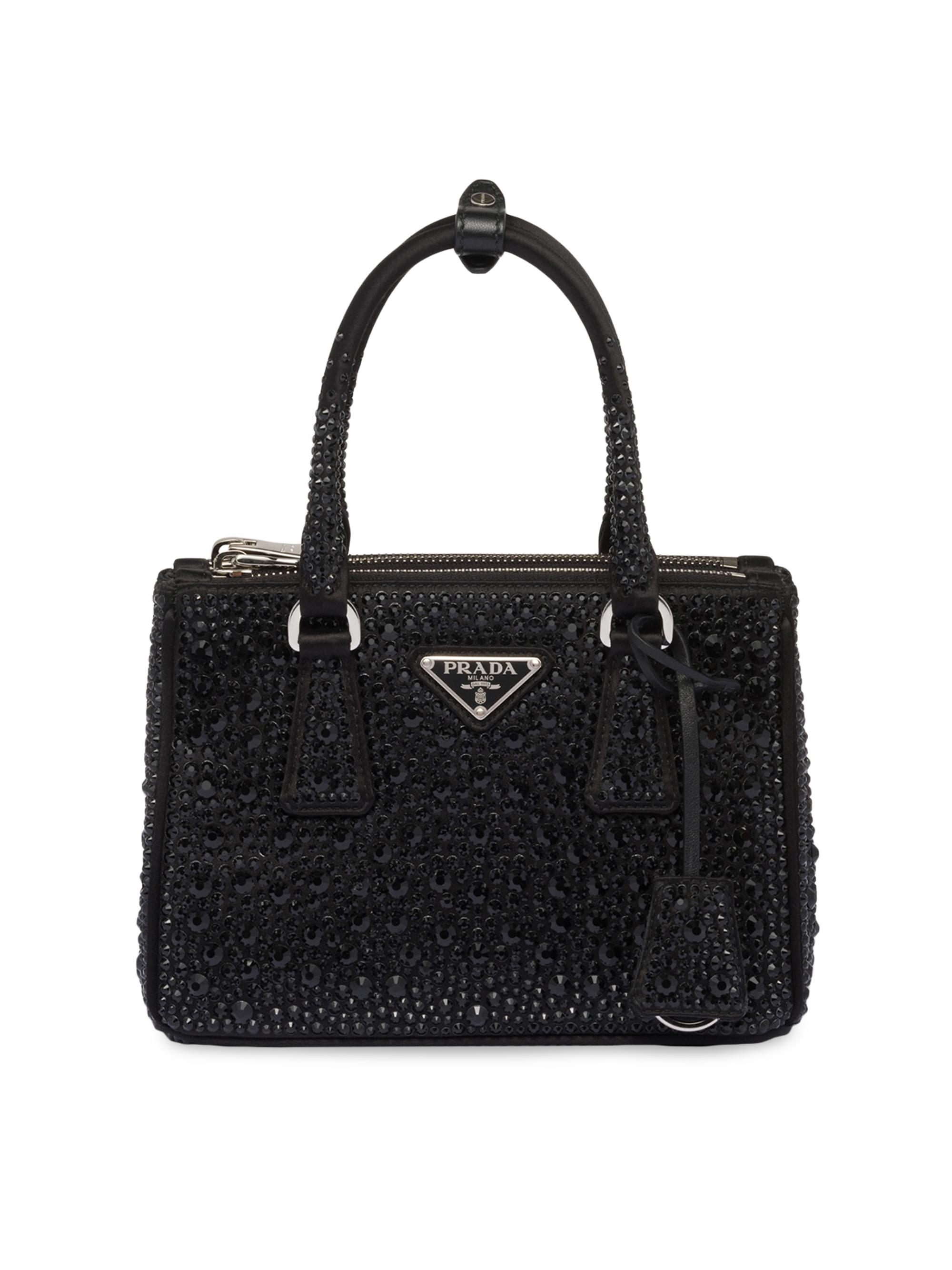 Prada Women's Galleria Satin Mini Bag with Crystals - Black