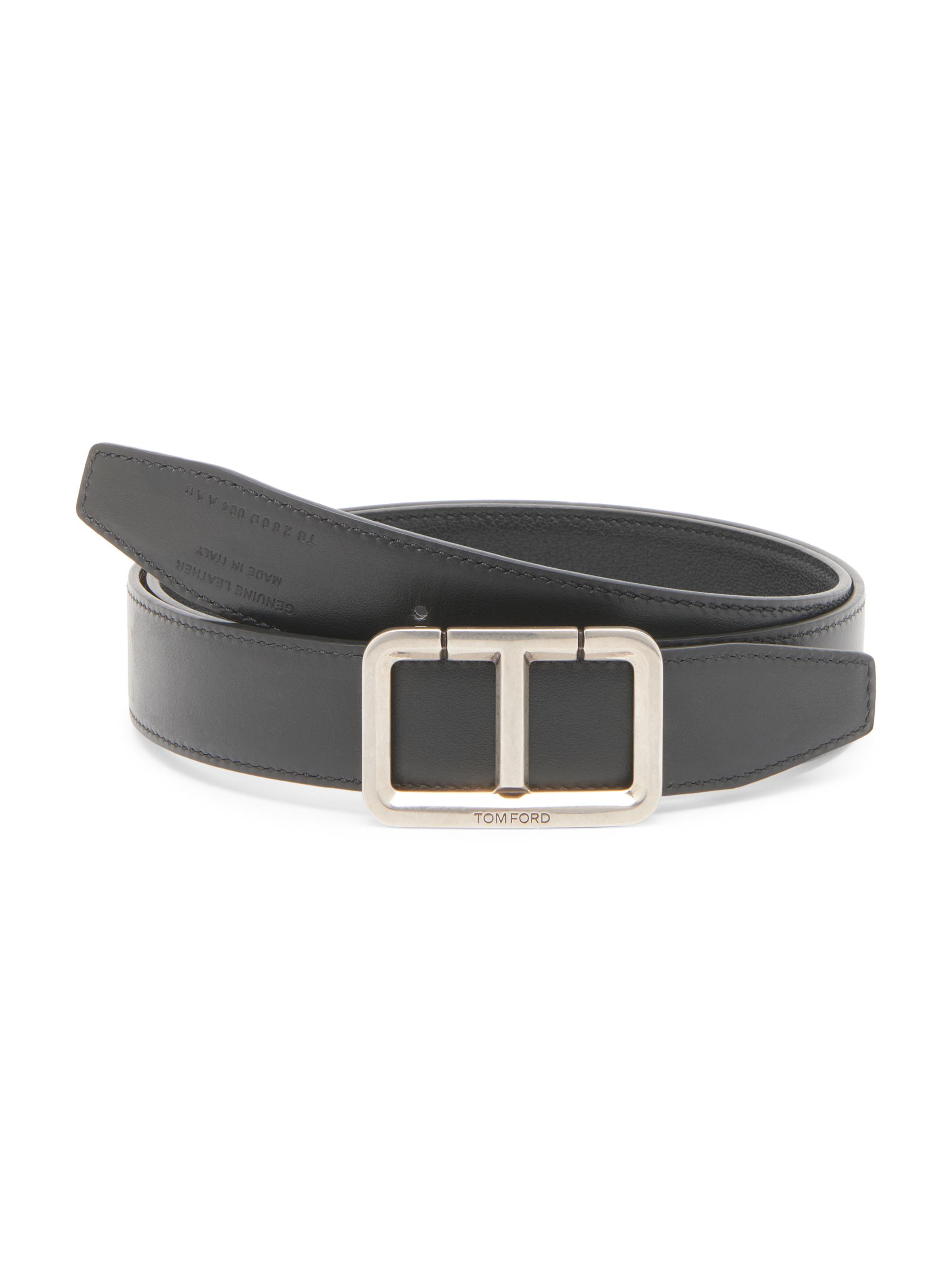 TOM FORD Men's T Buckle Belt - Black Silver
