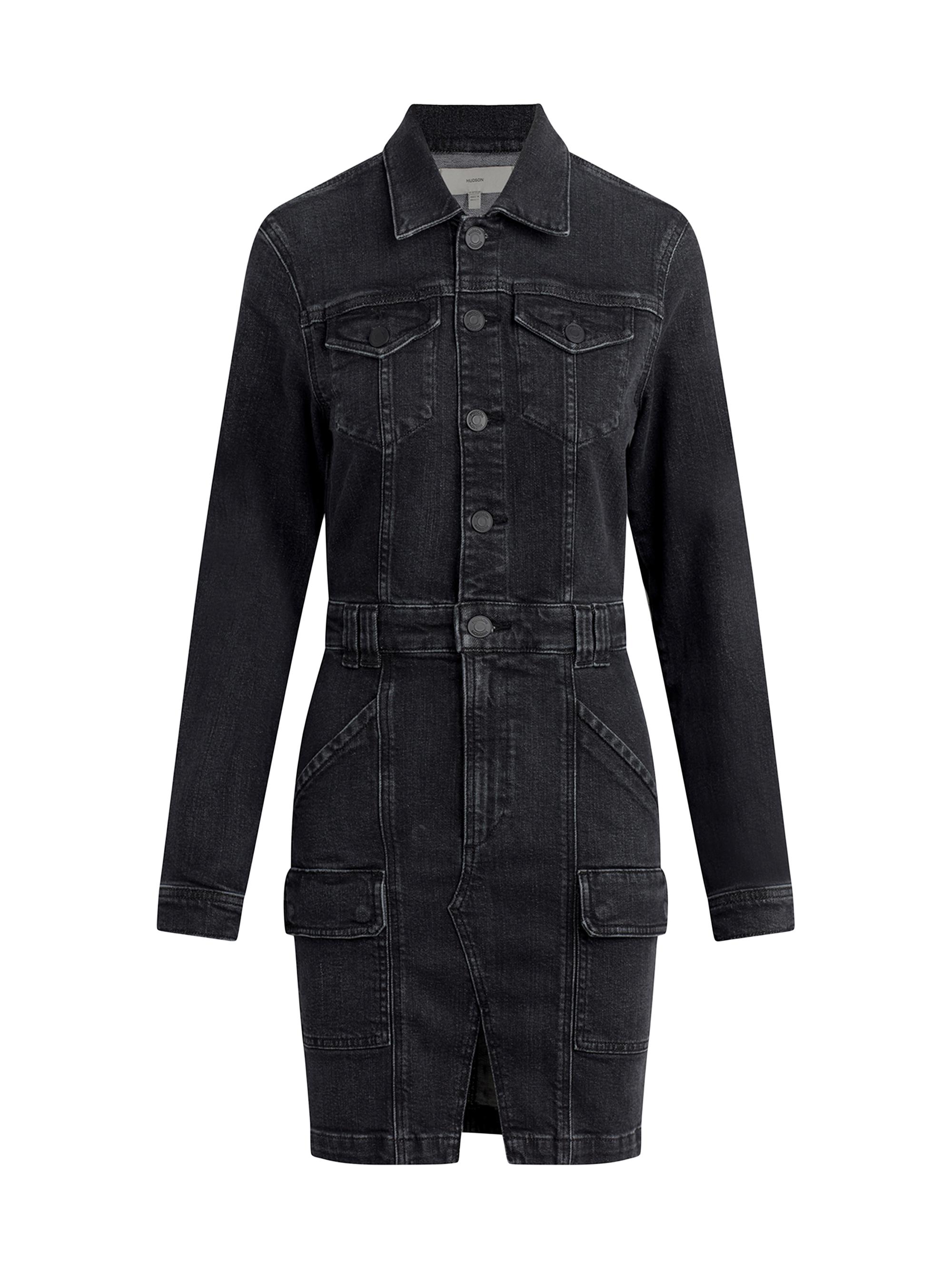 Hudson Jeans Women's Reconstructed Denim Long-Sleeve Minidress - Black Ink