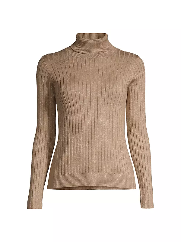 Shop Majestic Filatures Rib-Knit Metallic Cotton-Blend Turtleneck Sweater