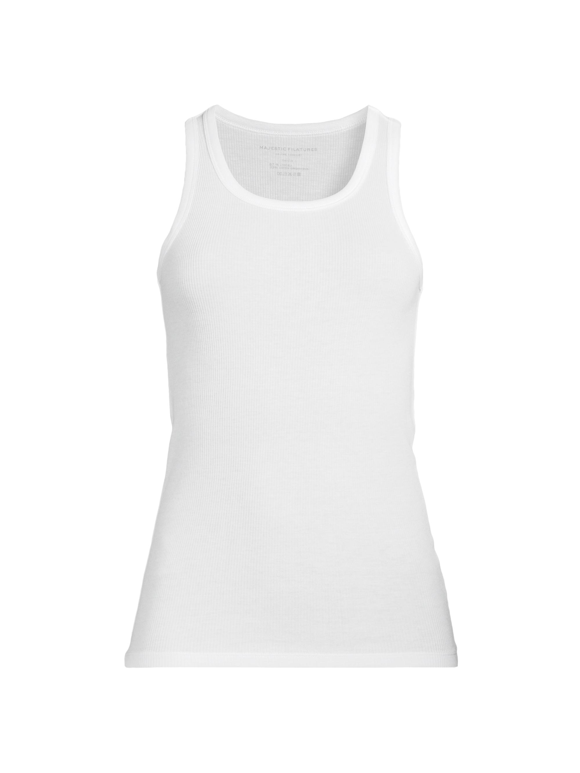 Majestic Filatures Women's Rib-Knit Cotton-Blend Scoopneck Tank Top - White