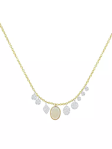 14K Yellow Gold, Opal & 0.19 TCW Diamond Charm Necklace