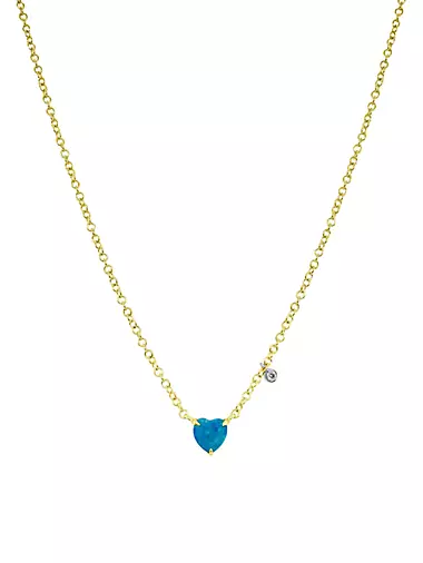 Two-Tone 14K Gold, Opal & 0.01 TCW Heart Necklace