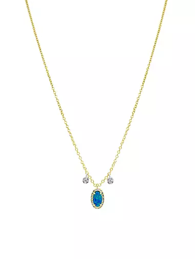 Two-Tone 14K Gold, Opal & 0.05 TCW Diamond Pendant Necklace