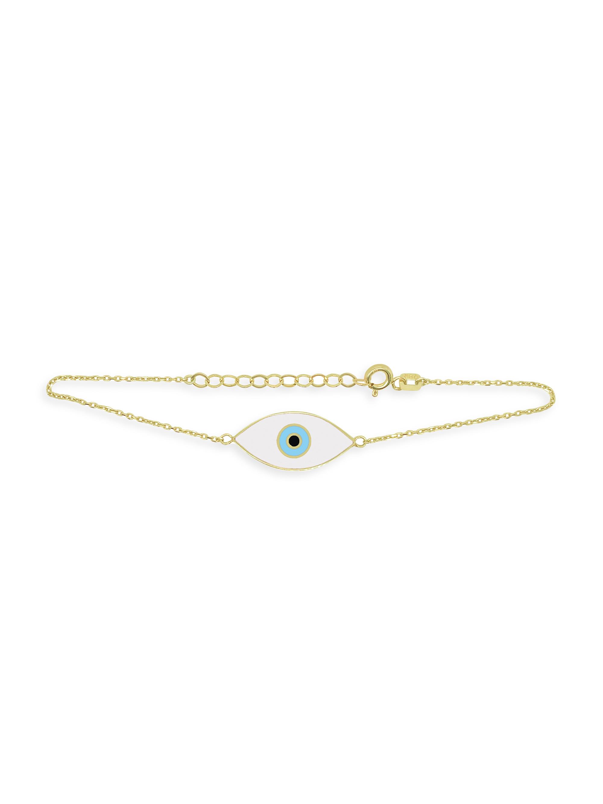Meira T Women's 14K Yellow Gold & White Enamel Evil Eye Bracelet - Gold