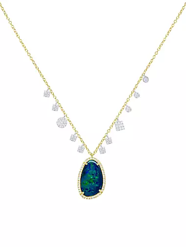 Two-Tone 14K Gold, Opal & 0.24 TCW Diamond Charm Necklace