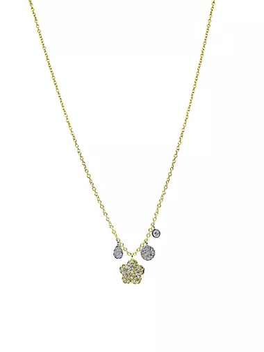 Two-Tone 14K Gold & 0.19 TCW Diamond Flower Necklace