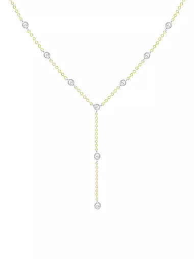 Two-Tone 14K Gold & 0.17 TCW Diamond Lariat Necklace