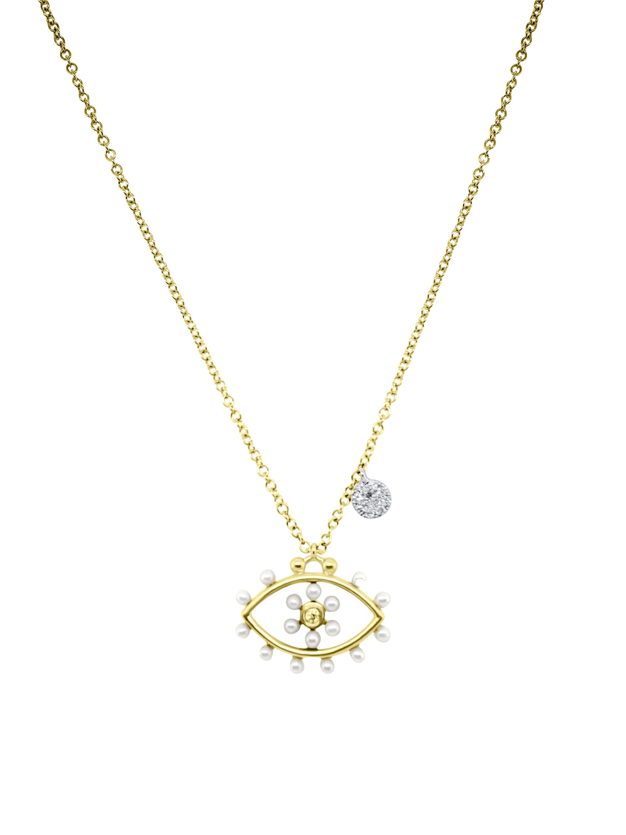 Meira T Women's Two-Tone 14K Gold, Pearl & .07 TCW Diamond Evil Eye Necklace - Gold