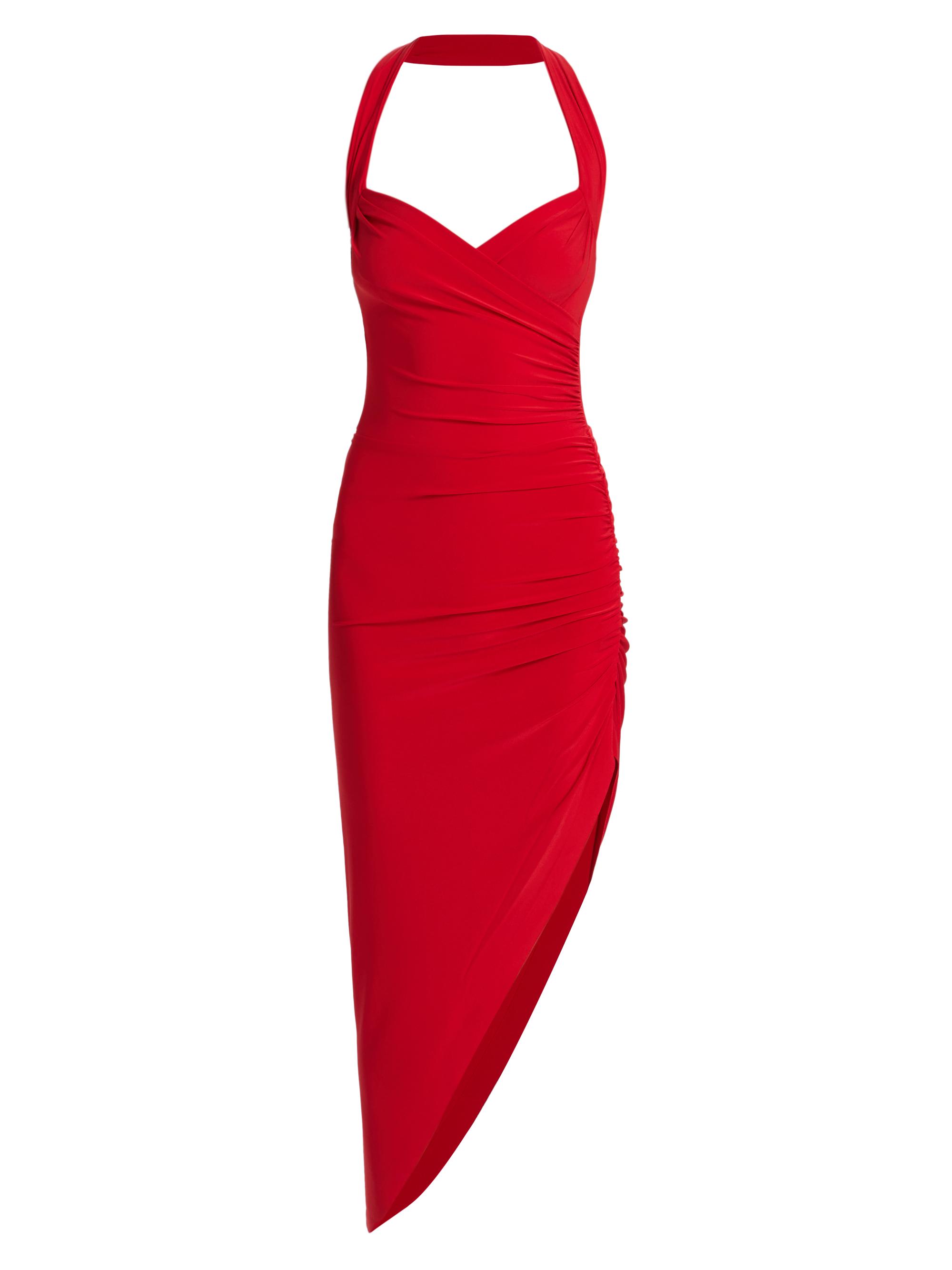 Norma Kamali Women's Cayla Side-Drape Halter Gown - Tiger Red