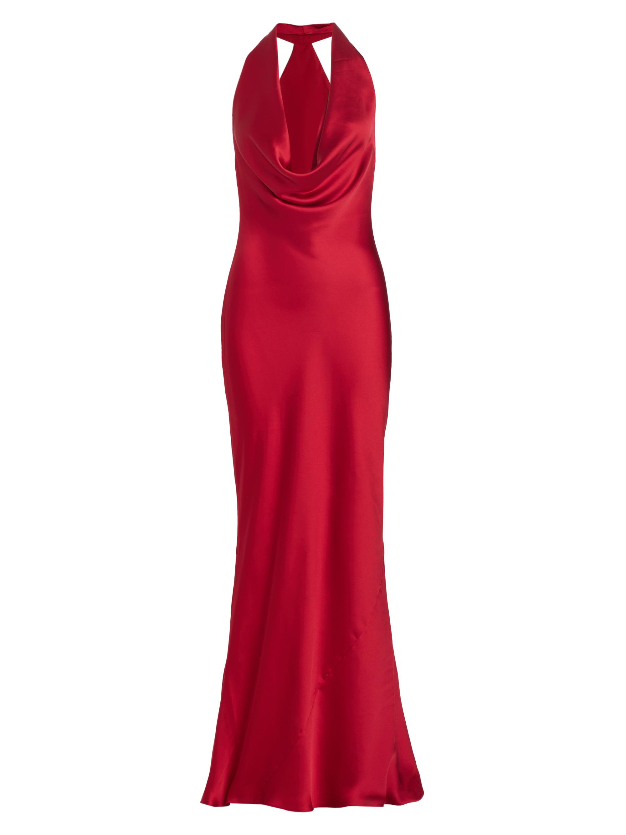 Norma Kamali Women's Cowl-Neck Satin Gown - Tiger Red