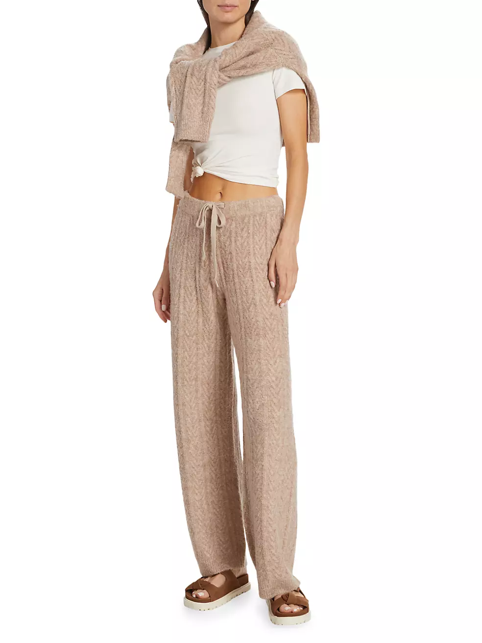 Stellae Dux Women's Cable-Knit Drawstring Sweatpants - Camel Heather - Size Xs