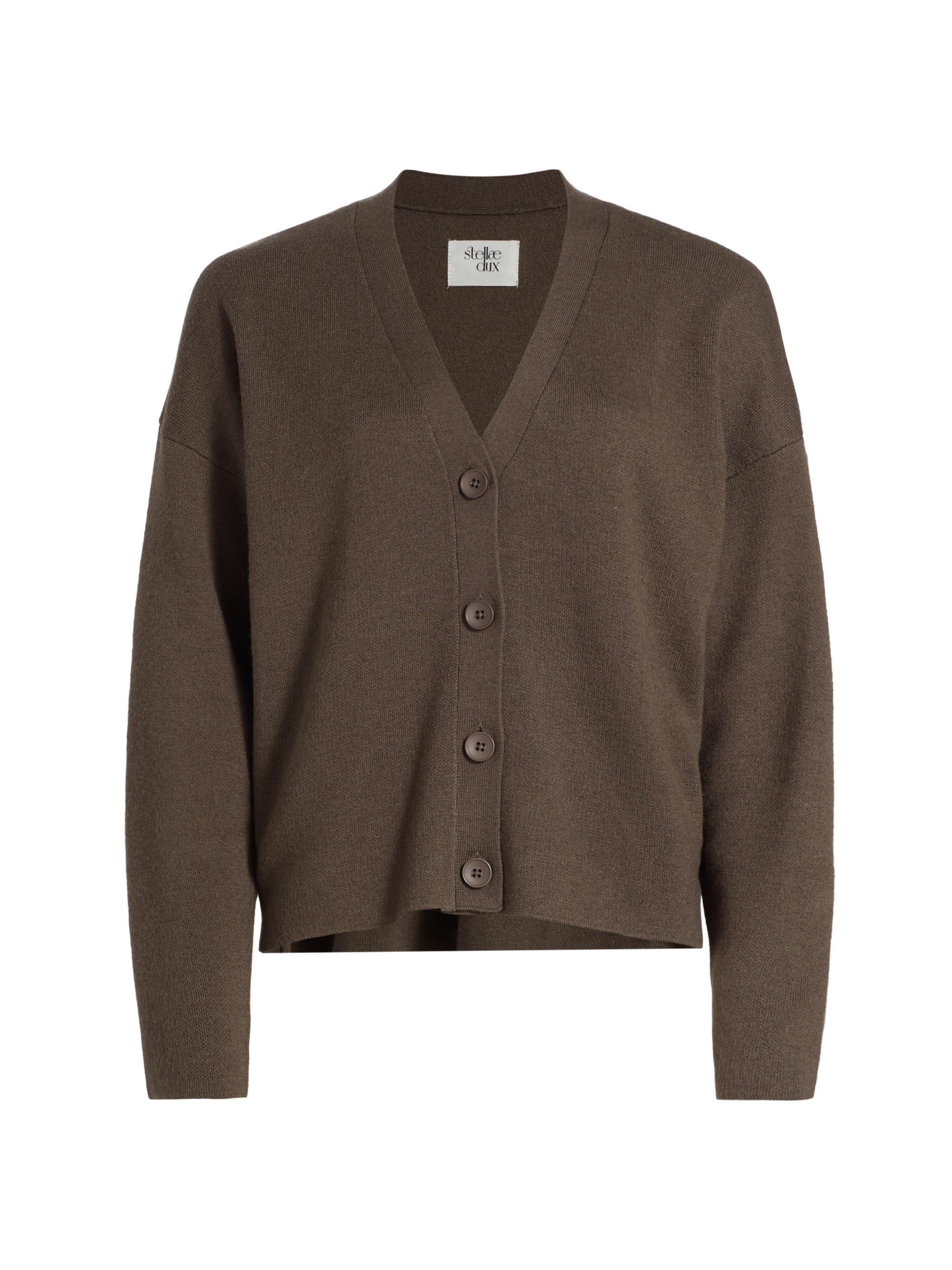 Stellae Dux Women's Double-Knit V-Neck Cardigan - Heather Coconut