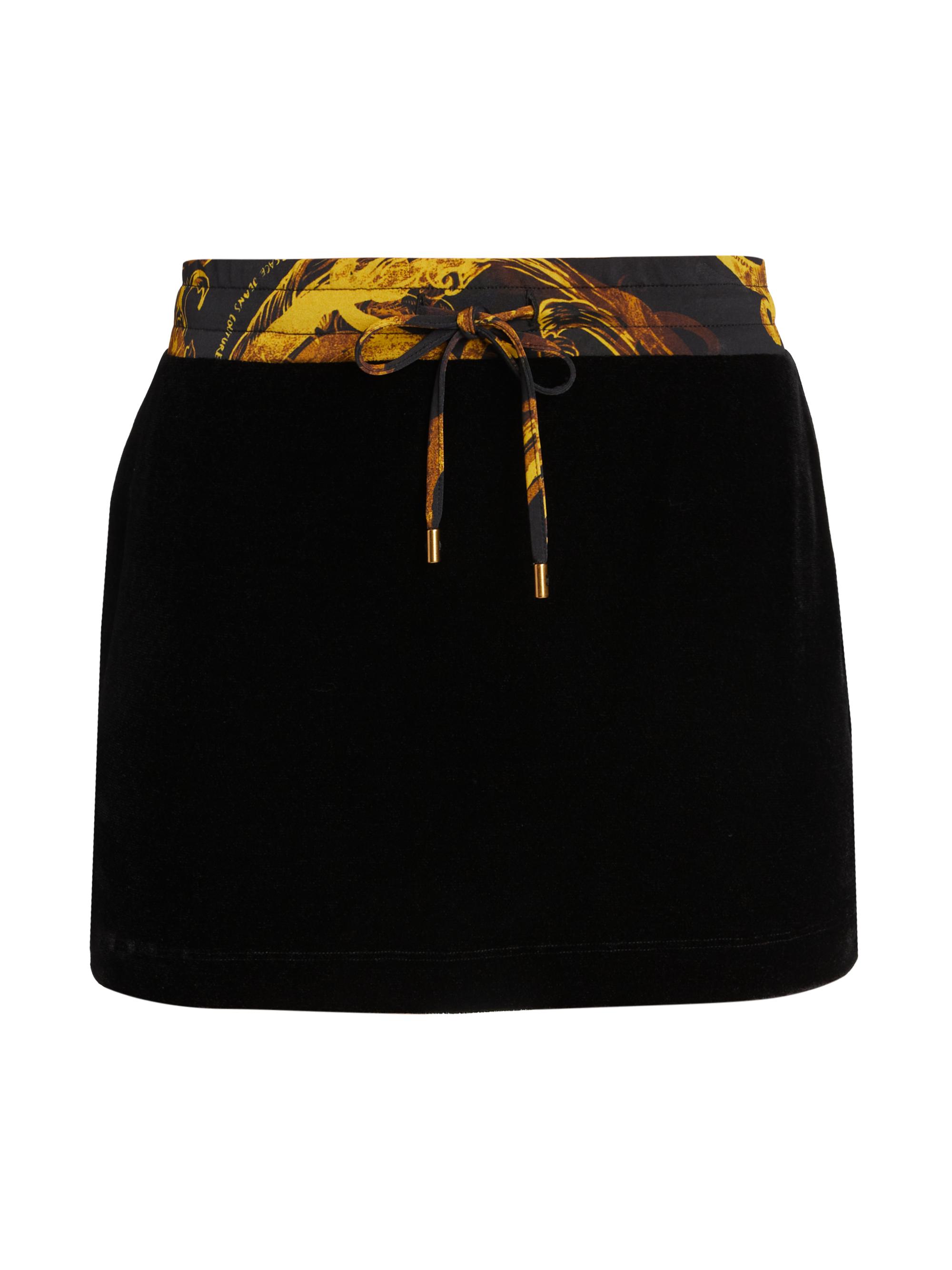 Versace Jeans Couture Women's Velvet Drawstring Miniskirt - Black Gold