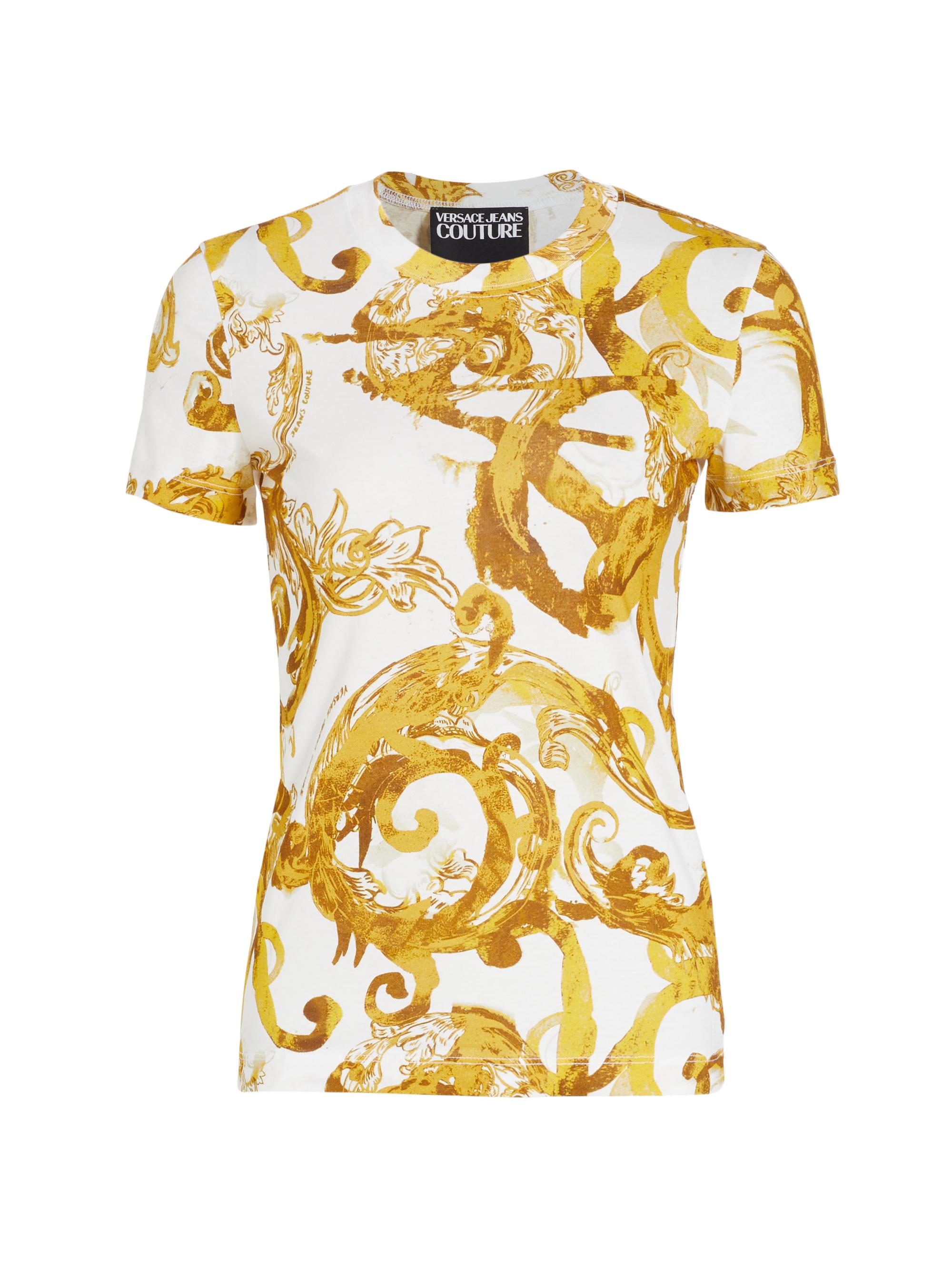 Versace Jeans Couture Women's Watercolor Barocco Cotton T-Shirt - White Gold