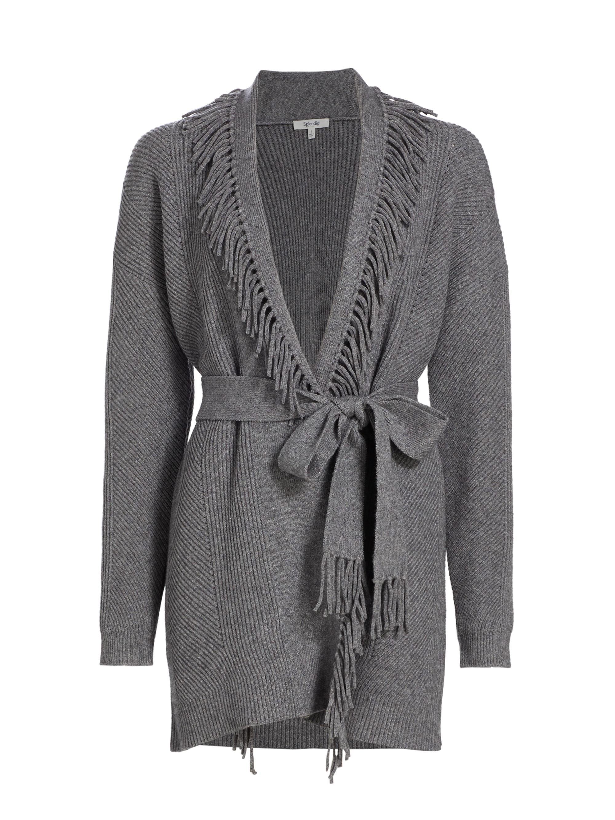 Splendid Women's Cora Rib-Knit Fringe Cardigan - Coal