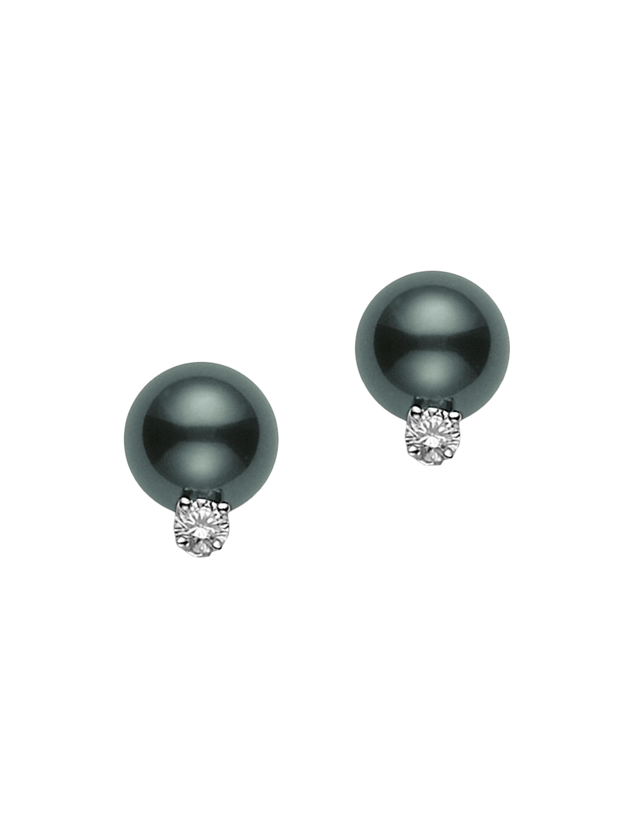 Mikimoto Women's 18K White Gold, 0.20 TCW Diamond & Black South Sea Cultured Pearl Stud Earrings - White Gold