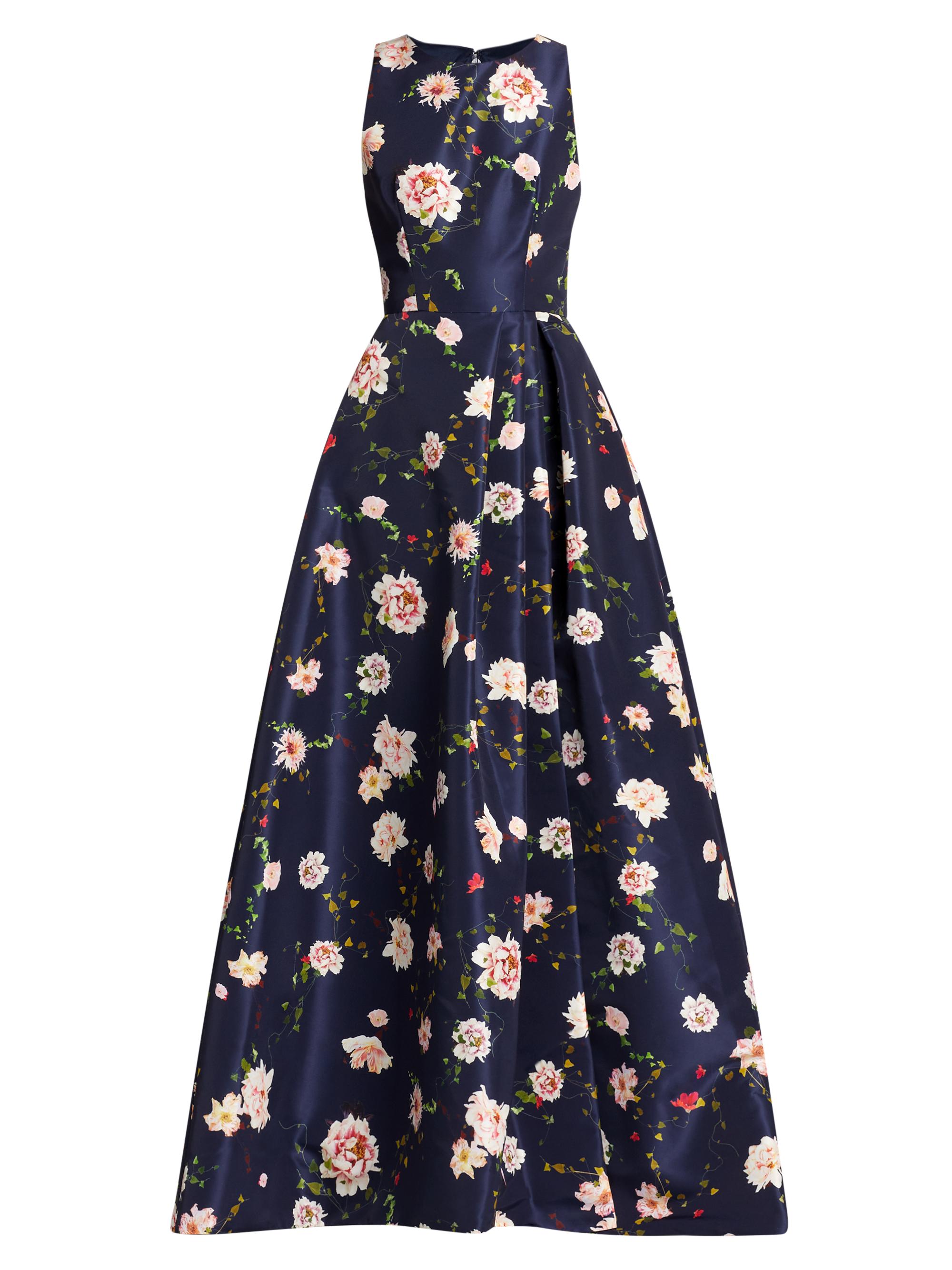 Monique Lhuillier Women's Floral Faille Sleeveless Gown - Navy Multi
