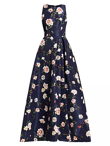Floral Faille Sleeveless Gown