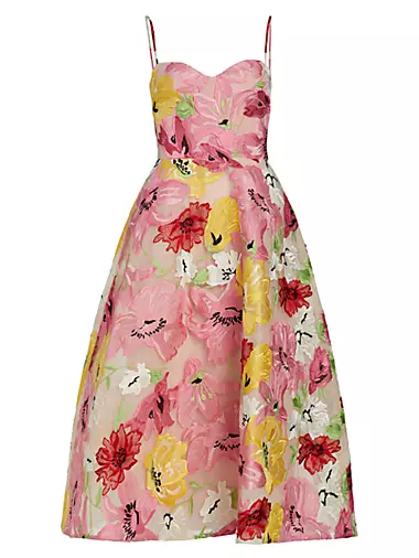 Floral-Embroidered Sweetheart Maxi Dress