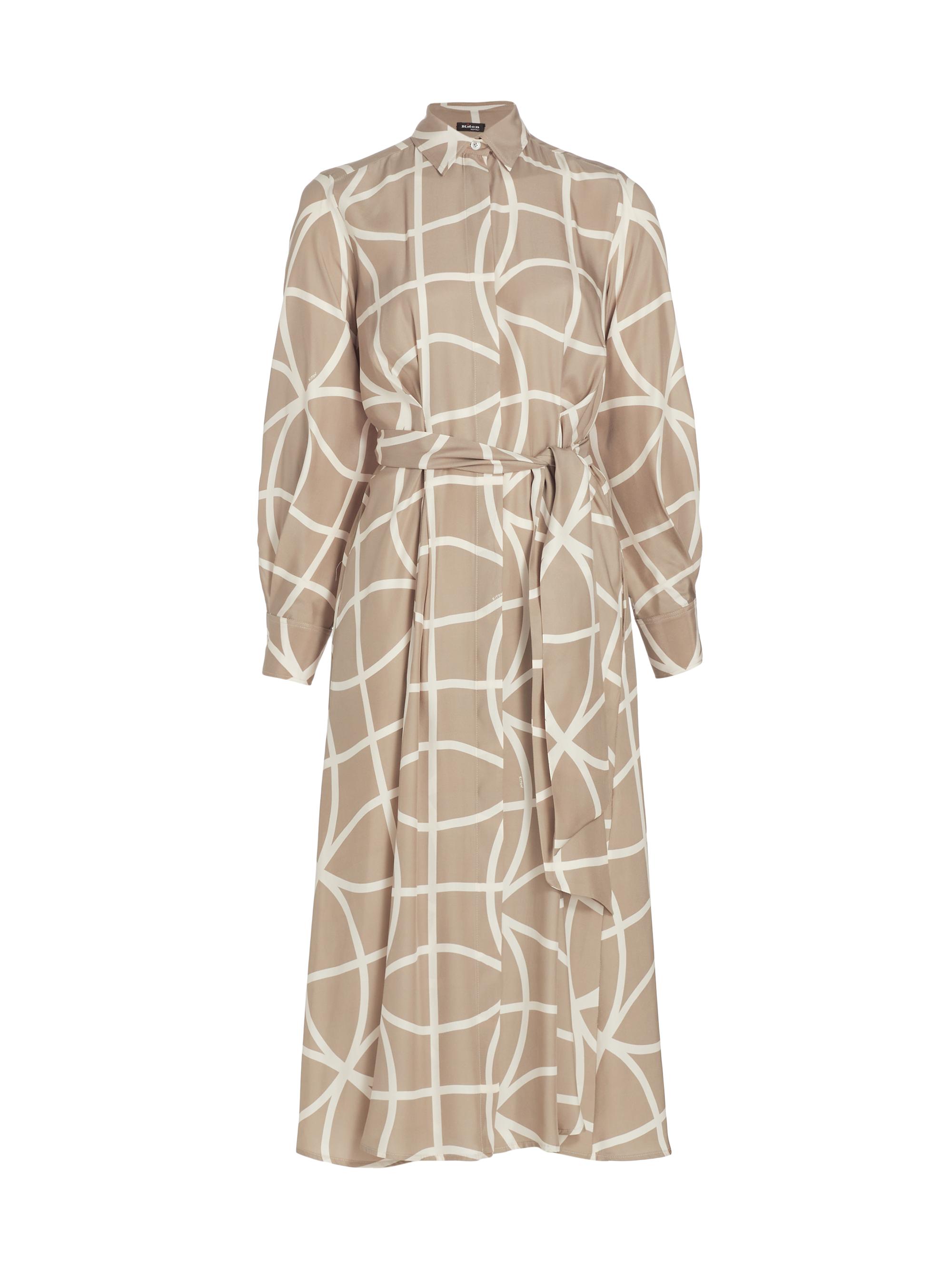 Kiton Women's Printed Silk Collared Belted Shirtdress - Beige White