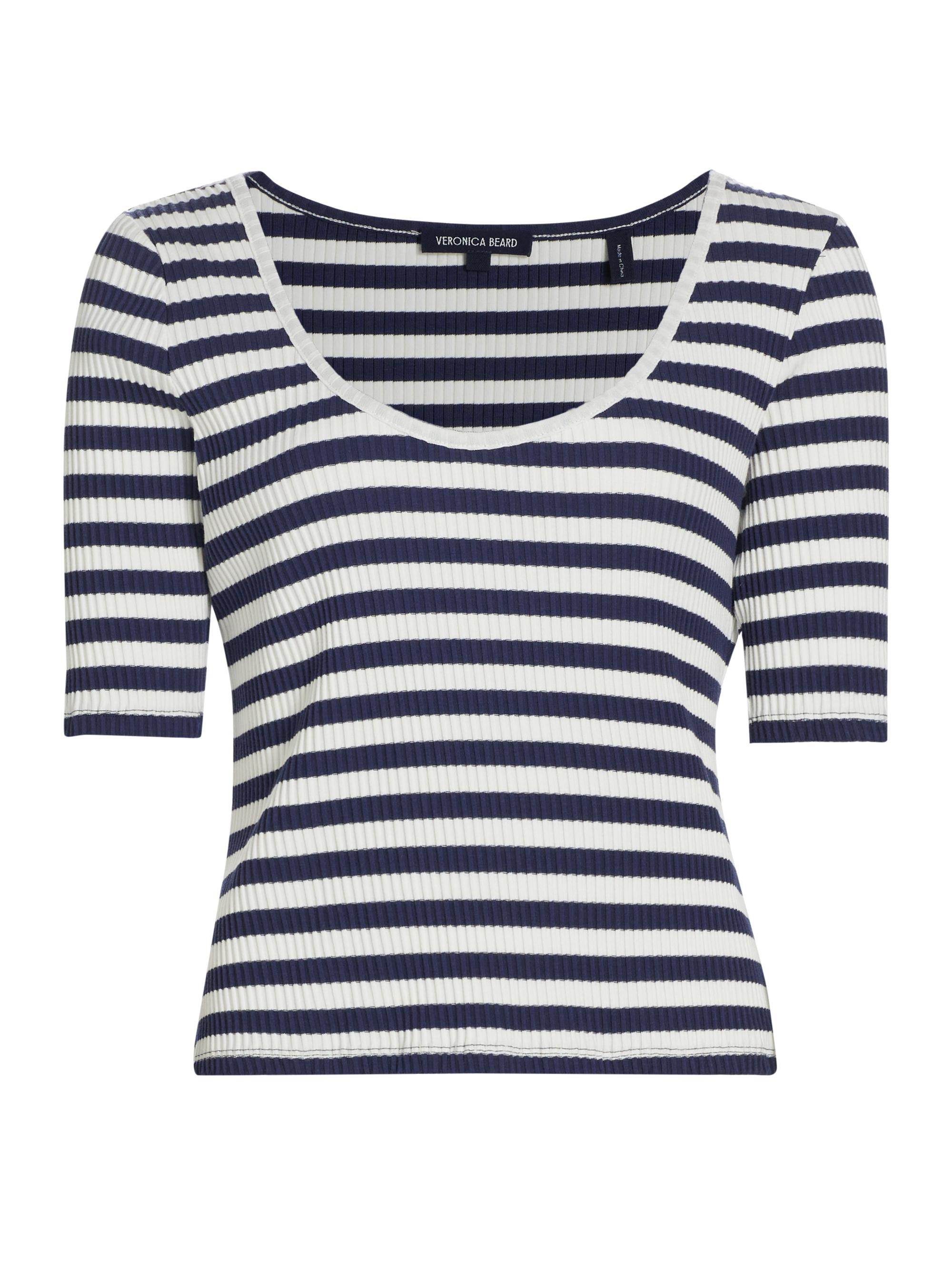 Veronica Beard Women's Anafi Striped Cotton-Blend Scoopneck T-Shirt - Off White Marine