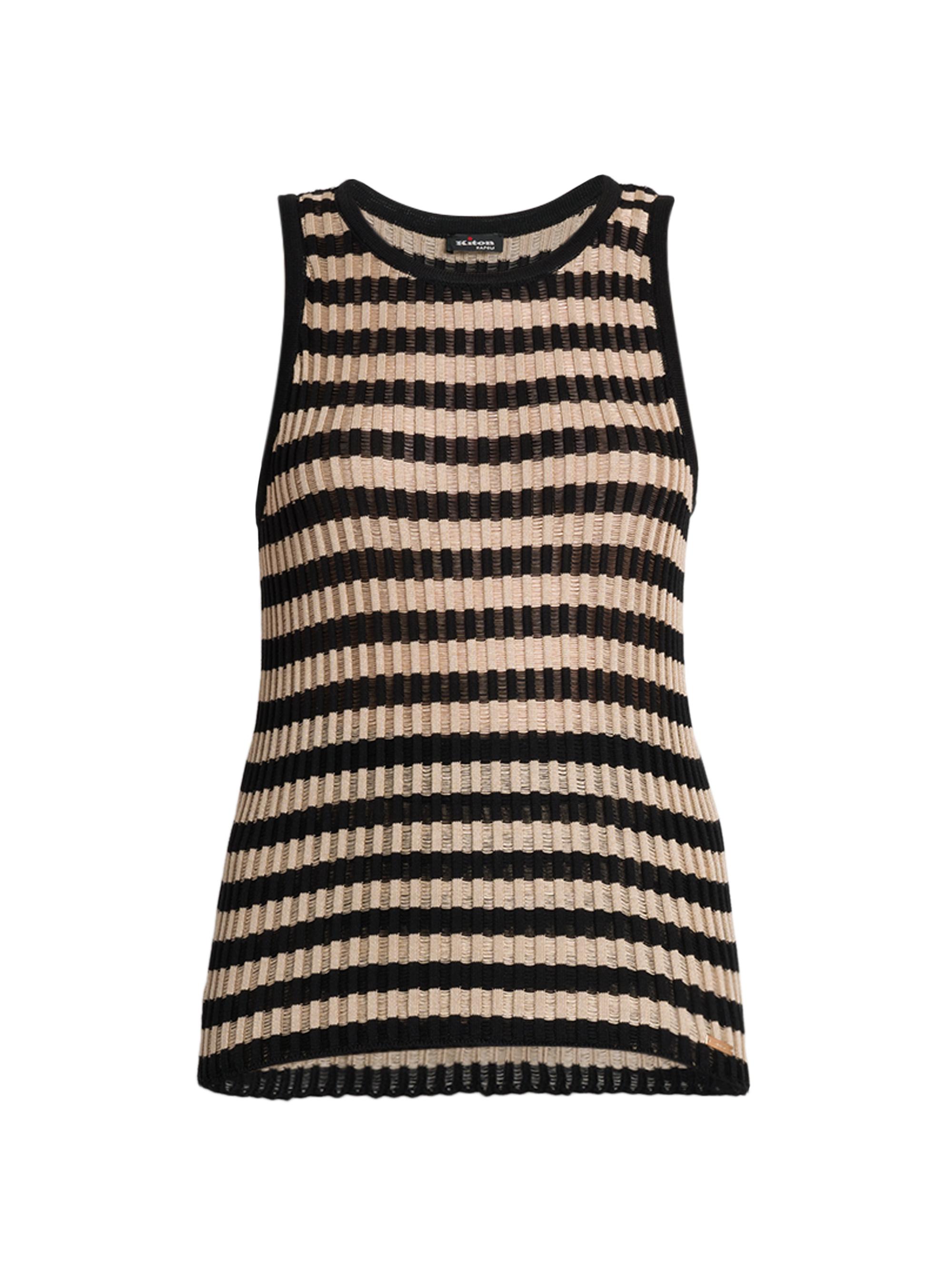 Kiton Women's Sleeveless Striped Silk Sweater - Sand Black | Thumbnail 7