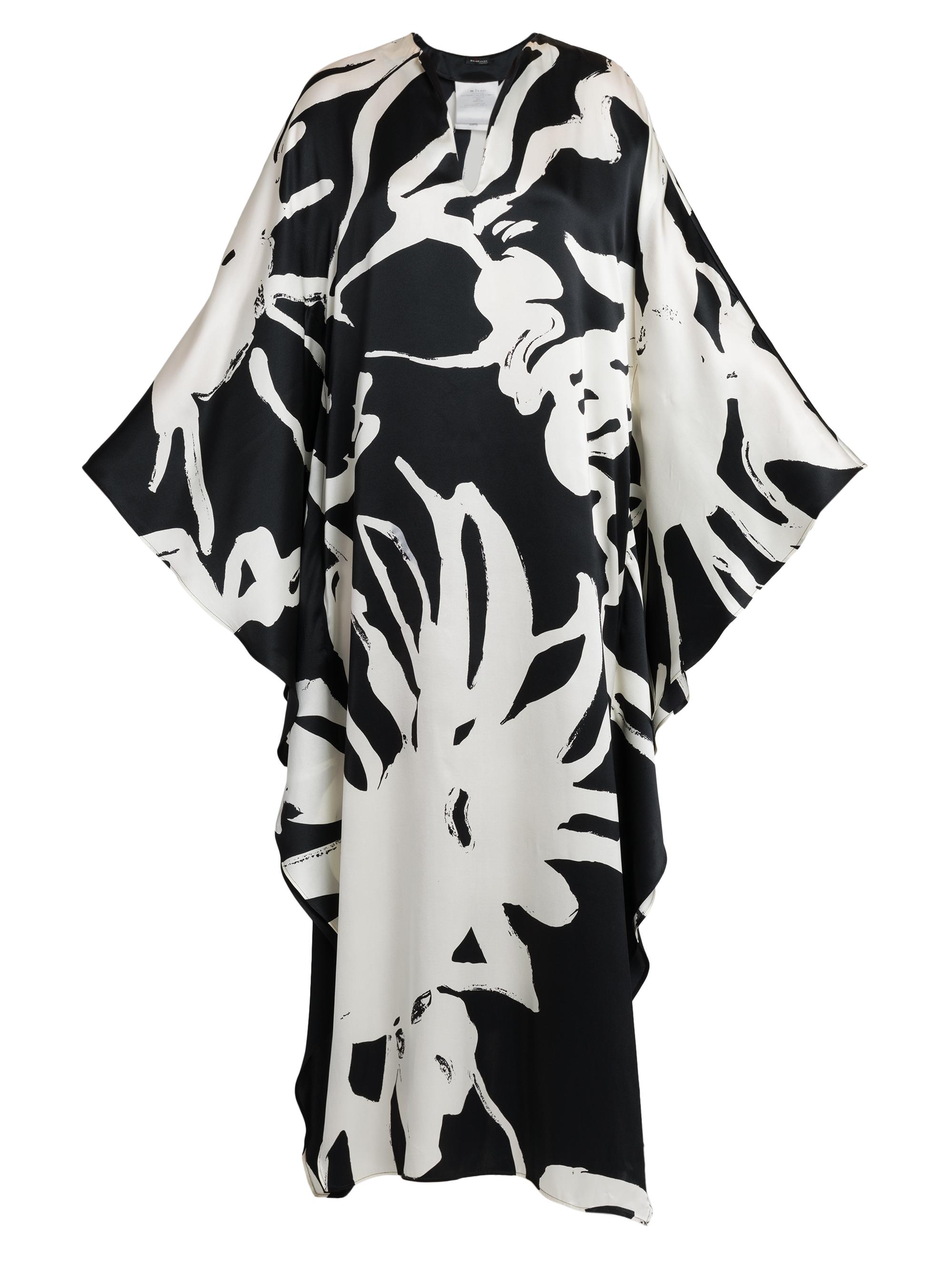 Kiton Women's Printed Floor-Length Silk Caftan - White Black